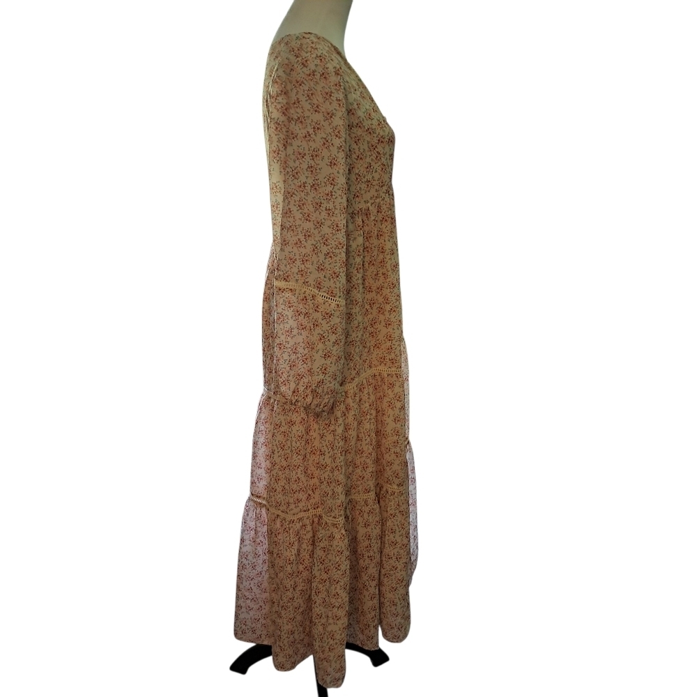 Jacquie The Label Dress Women's Flowy Chiffon Floral Lined Sheer Sleeve Boho - Picture 2 of 8